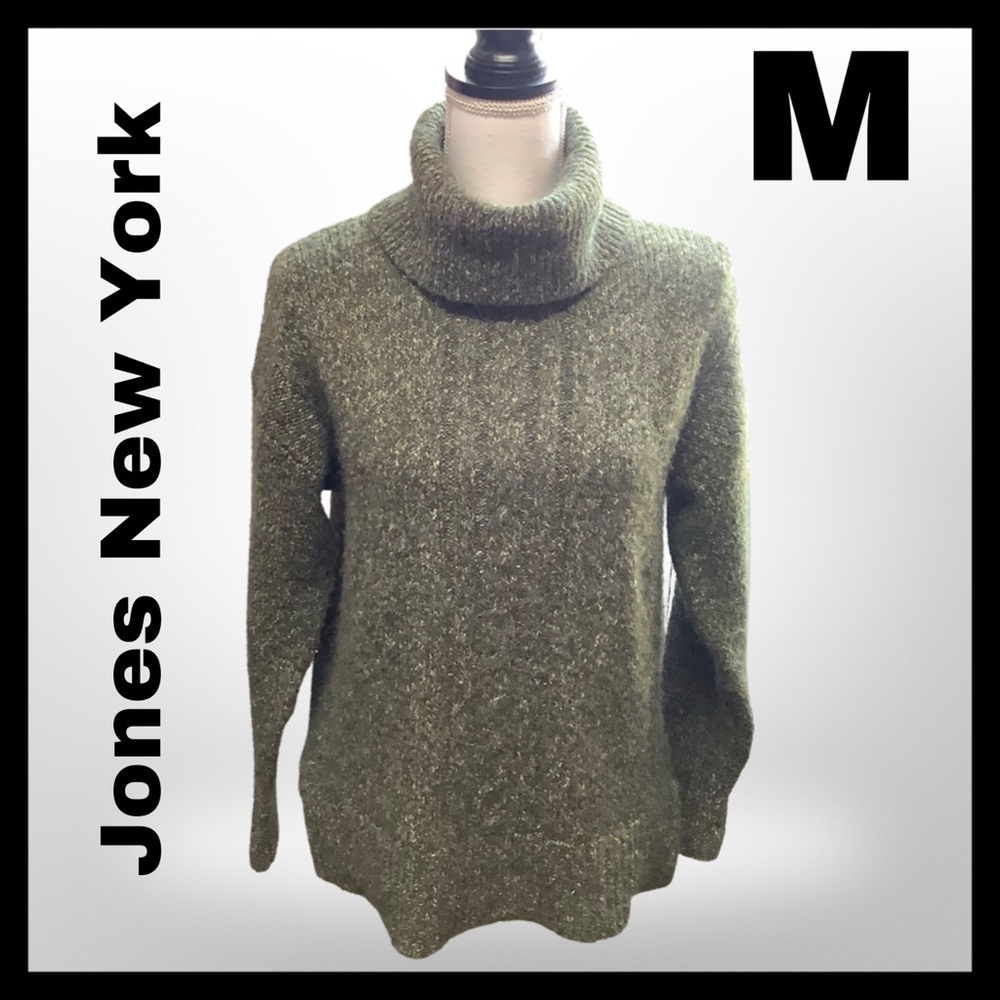 EUC JONES NEW YORK COWL NECK OLIVE GREEN LONG SLEEVE SWEATER SZ M